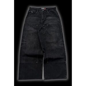 Peak Double Knee Jeans Mens Size M Black Wide Leg Baggy Streetwear Skate Denim